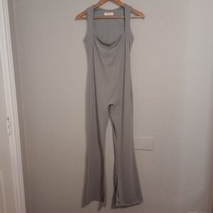 QINSEN Jumpsuit for Women Sleeveless Square Neck Stretch Flare Leg